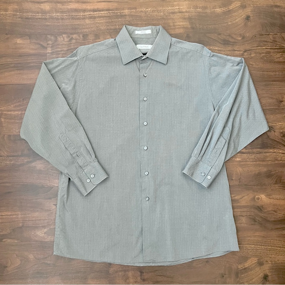 Calvin Klein Men’s Dress Shirt Gray Long Sleeve Button Up Classic Size 16.5